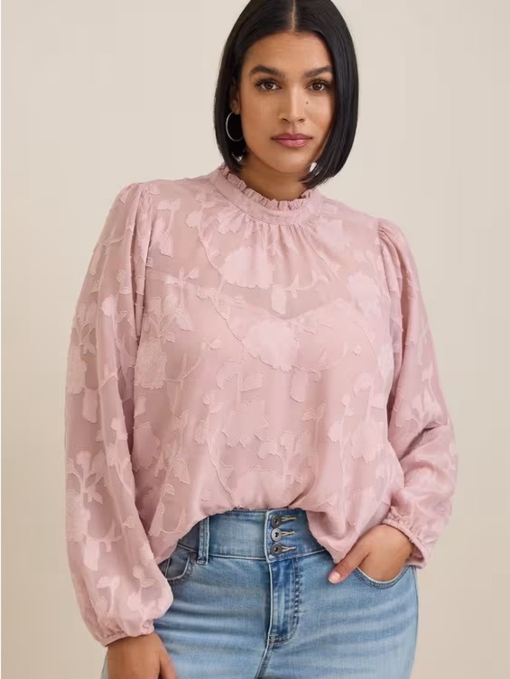 Torrid Chiffon Clip Floral Bubble Hem Blouse - #95
